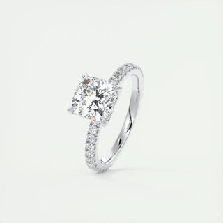 Chic 2.15ct cushion solitaire moissanite ring tilted view catching the light