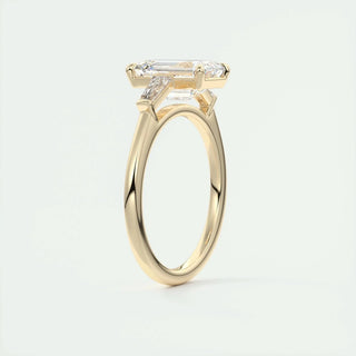 Graceful 1.91ct emerald three stone moissanite ring top view