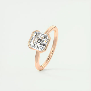 2.03CT Asscher Cut Half Bezel Solitaire Moissanite Engagement Ring