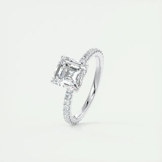 2.03CT Asscher Cut Pave Diamond Moissanite Engagement Ring
