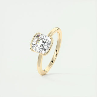 2.15 CT Cushion Half Bezel Solitaire Moissanite Engagement Ring