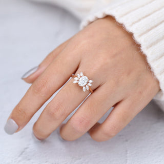 1.33 CT Oval Cut Cluster Halo Moissanite Engagement Ring angle view