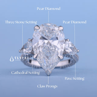 2.50CT Pear Moissanite Diamond Hidden Halo Pave Three Stone Engagement Ring