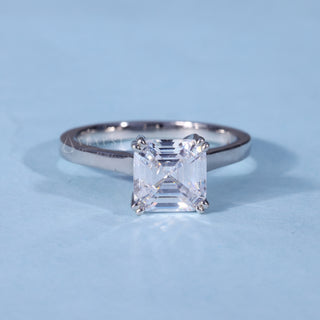 Emerald Cut Hidden Halo Moissanite Engagement Ring front view