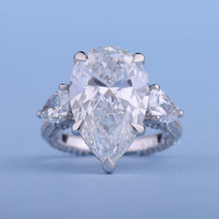 2.50CT Pear Moissanite Diamond Hidden Halo Pave Three Stone Engagement Ring