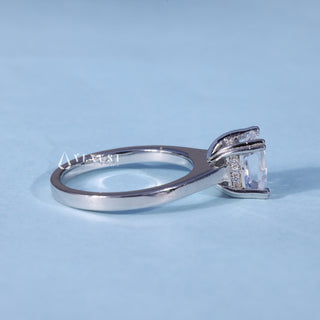 Side profile of Emerald Cut Hidden Halo Moissanite Engagement Ring