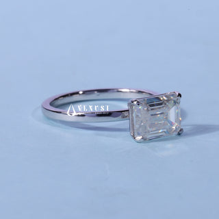 Top view of the Solitaire Moissanite East West Emerald Cut Ring centre stone