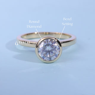 Bezel Halo Solitaire Round Cut Moissanite Ring with centre stone measurement details