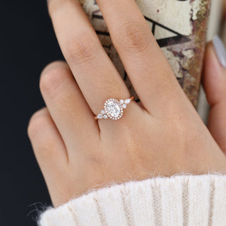 0.84 CT Oval Cut Cluster Pave Moissanite Engagement Ring side view