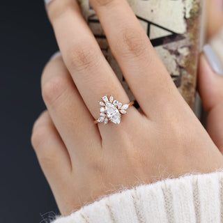 0.90 CT Marquise Cut Cluster Moissanite Engagement Ring side view