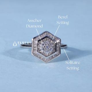 0.70CT Round Bezel Moissanite Cluster Engagement Ring setting and band details