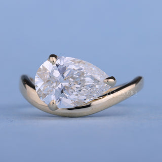 2.50CT Pear Moissanite Diamond Unique Curved East West Engagement Rings
