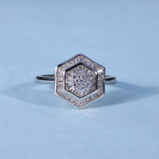 0.70CT Round Bezel Moissanite Cluster Engagement Ring front view