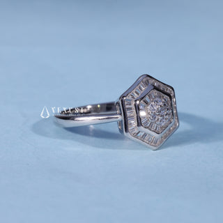 Side profile of 0.70CT Round Bezel Moissanite Cluster Engagement Ring