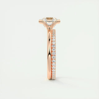 2.03CT Asscher Cut Half Bezel Solitaire Moissanite Engagement Ring