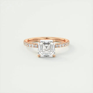 2.03CT Asscher Cut Pave Diamond Moissanite Engagement Ring