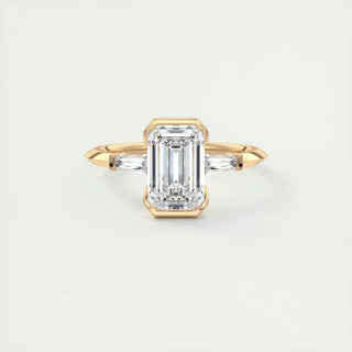 1.91CT Emerald Half Bezel 3 Stone Diamond Moissanite Engagement Ring