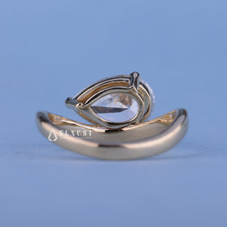 2.50CT Pear Moissanite Diamond Unique Curved East West Engagement Rings