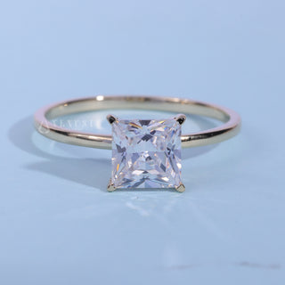 Solitaire Princess Cut Moissanite Engagement Ring front view with upright centre stone