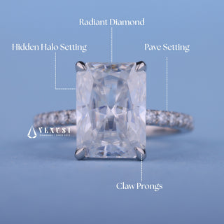 2.0CT Radiant Moissanite Diamond Hidden Halo Pave Engagement Ring
