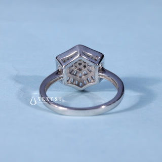 Rear gallery view of 0.70CT Round Bezel Moissanite Cluster Engagement Ring