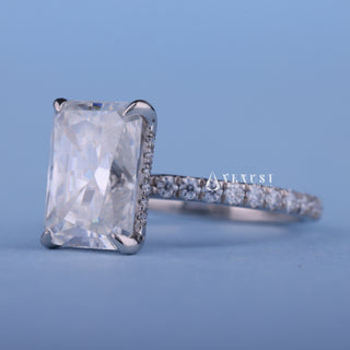 2.0CT Radiant Moissanite Diamond Hidden Halo Pave Engagement Ring