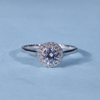 Round Cut Solitaire Moissanite Engagement Ring with Halo front view