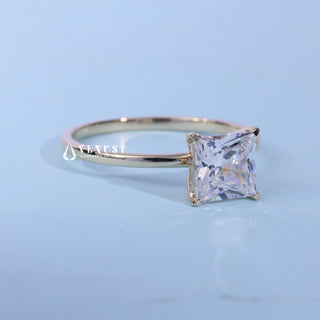 Front standing view of the Solitaire Princess Cut Moissanite Engagement Ring showing the prong setting