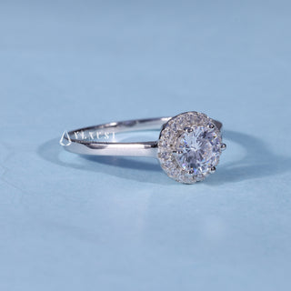 Round Cut Solitaire Moissanite Engagement Ring with Halo opposite side view