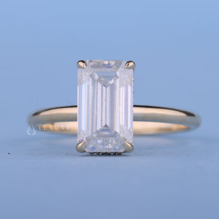 0.70CT Emerald Cut Moissanite Diamond Hidden Halo Solitaire Engagement Ring