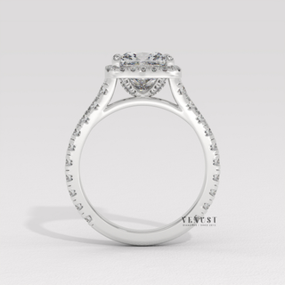 Elegant Pave Princess Cut Moissanite Engagement Ring studio view