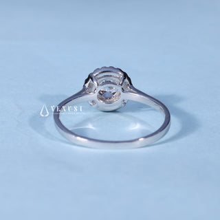 Rear gallery view of Round Cut Solitaire Moissanite Engagement Ring with Halo