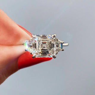 2.03 CT Asscher Cut Three Stone Moissanite Engagement Ring