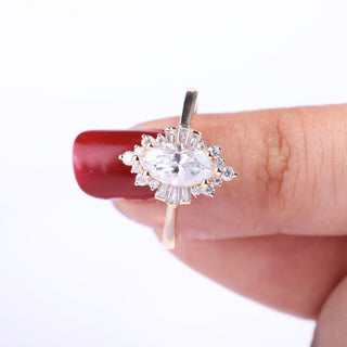 0.75ct Marquise Cut Cluster Diamond Moissanite Vintage Style Engagement Couple Ring Design