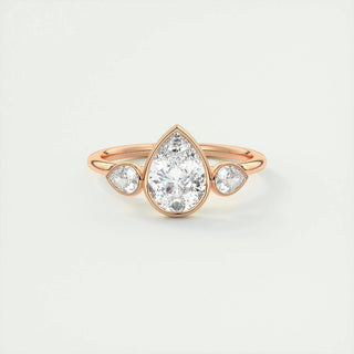 1.33 CT Pear Bezel 3 Stone Diamond Moissanite Engagement Ring