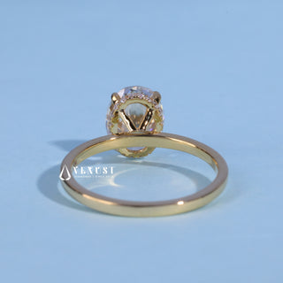 Angled view of the Hidden Halo Oval Cut Moissanite Engagement Ring band and setting