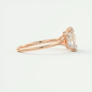 1.91 CT Emerald Cut Three stone Moissanite Engagement Ring close up