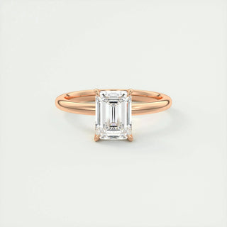 Graceful 1.91ct emerald solitaire moissanite ring angled view showing its sparkle