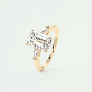 Graceful 1.91ct emerald three stone moissanite ring close up of the setting