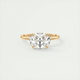 Luminous 1.91ct oval solitaire moissanite ring close up of the setting