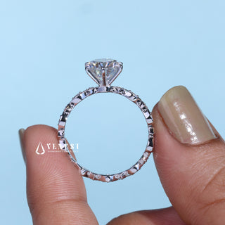 Modern 1.0ct round cluster moissanite ring side profile view