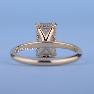 0.70CT Emerald Cut Moissanite Diamond Hidden Halo Solitaire Engagement Ring