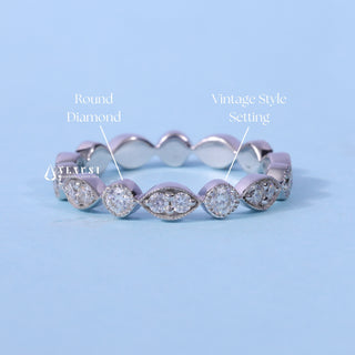 Round Cut Moissanite Diamond Vintage Style Wedding Band
