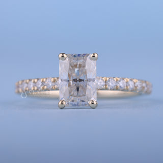 Vintage 1.0ct radiant pave moissanite ring front view