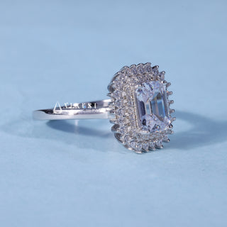 Moissanite Emerald Cut Engagement Ring with Halo Cluster opposite side view