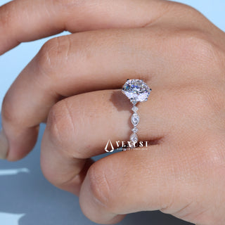 Modern 1.0ct round cluster moissanite ring three quarter angled view
