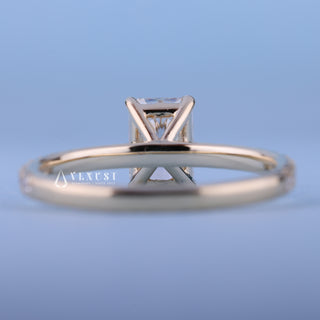 Vintage 1.0ct radiant pave moissanite ring shown on a finger