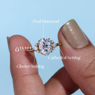 Vintage 1.0ct oval cluster moissanite ring top view