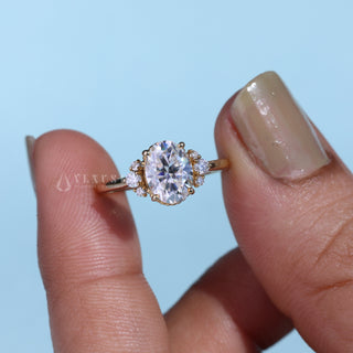 Vintage 1.0ct oval cluster moissanite ring front view