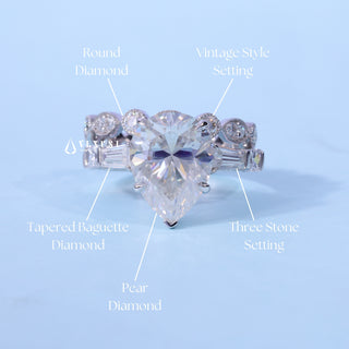 1.50CT Pear Moissanite Diamond Three Stone Engagement Rings With Wedding Band
